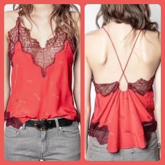 Zadig & Voltaire Silk Crush Jac Guitare Cami Size XS - Coquelicot - Picture 1 of 9